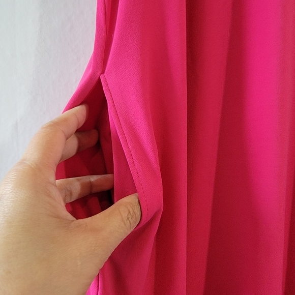 SUSAN GRAVER Red averse Knit Midi Dress Sz MT Short Sleeve Crewneck Pocket - Picture 4 of 10